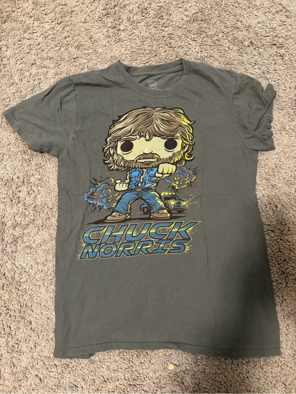 Funko Kids Tee - Charcoal with Blue and Yellow Chuck Norris Graphic